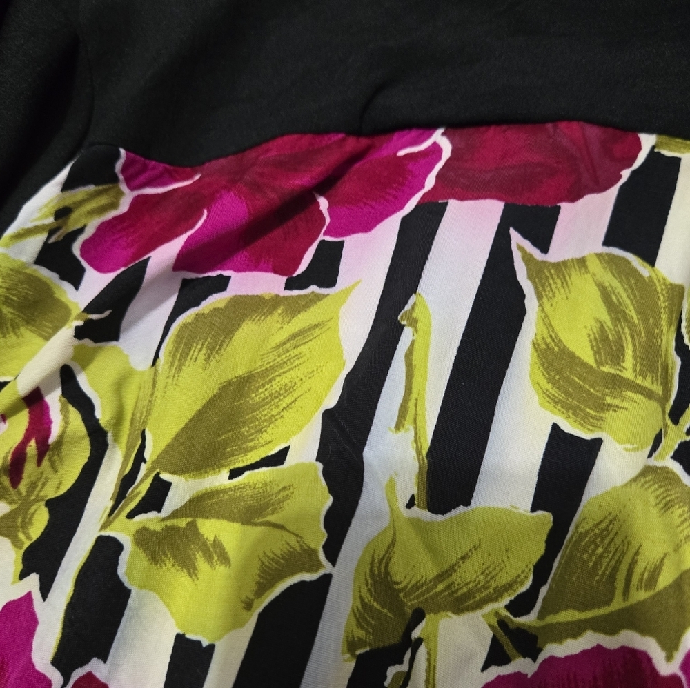 Vintage Saint Germain Paris Black Multicolor Stripes Floral Print Jumpsuit SZ 8 - Picture 3 of 10
